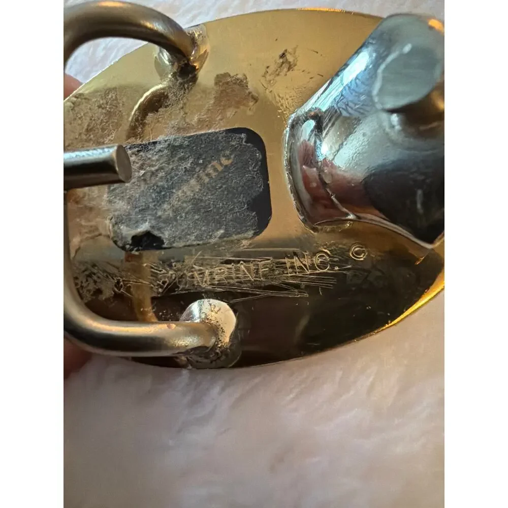 Vintage Crumrine Inc. Gold Tone Floral Engraved Western Oval Belt Buckle USA